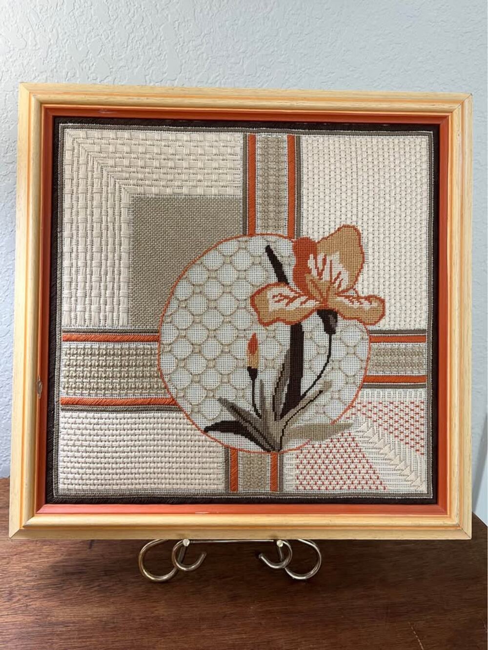 Vintage framed embroidery artwork